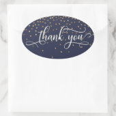 Elegant Dank u, Gouden Confetti op Midnight Blue Ovale Sticker (Tas)