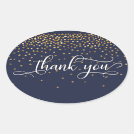 Elegant Dank u, Gouden Confetti op Midnight Blue Ovale Sticker