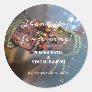 Elegant dank u kalligrafie henna indiaanse bruilof ronde sticker
