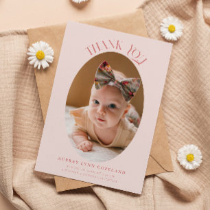 Elegant Dank u Ovaal Roze Baby Foto Aankondiging