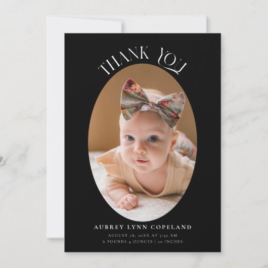 Elegant Dank u Oval Black Baby Foto Aankondiging (Voorkant)