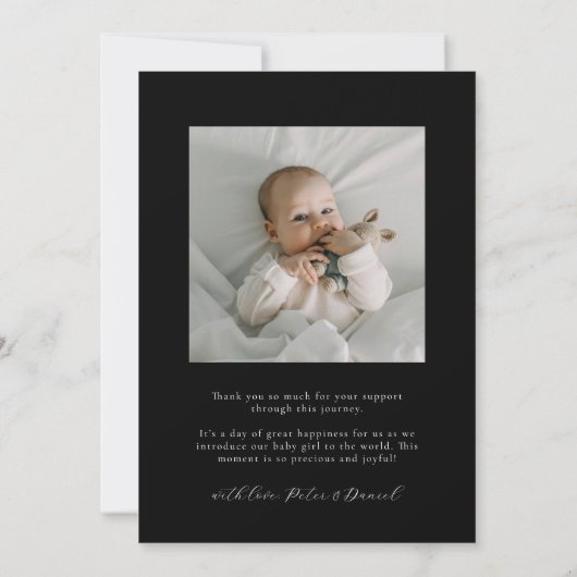 Elegant Dank u Oval Black Baby Foto Aankondiging (Achterkant)