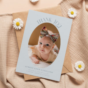 Elegant Dank u Oval Blue Baby Foto Aankondiging