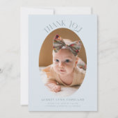 Elegant Dank u Oval Blue Baby Foto Aankondiging (Voorkant)