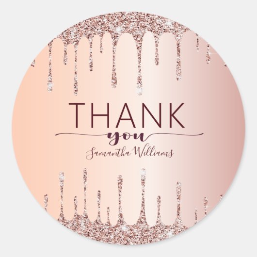 Elegant dank u Roos gouden glitter druppels Ronde Sticker (Voorkant)
