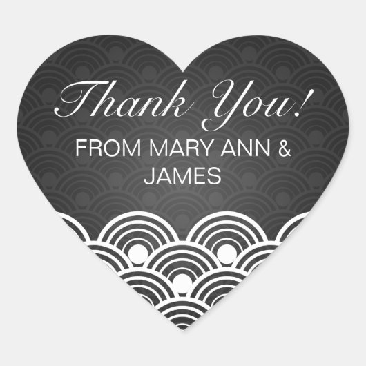 Elegant Dank u Scalloped Pattern Zwart Hart Sticker (Voorkant)