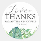 Elegant dank u tropische bruiloft stickers (Voorkant)