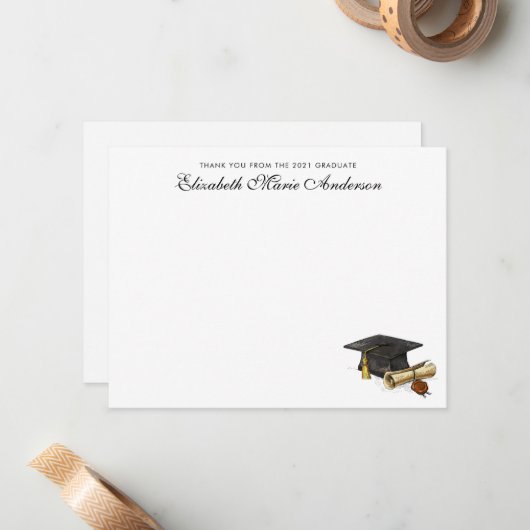 Elegant dank u van het Afstuderen Pet Afstuderen Notitiekaartje (Voorkant / Achterkant in situ)