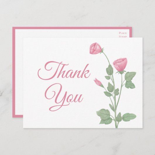 Elegant dank u Waterverf Spring Pink Floral Briefkaart (Voorkant / Achterkant)