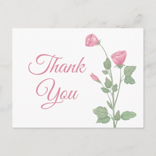 Elegant dank u Waterverf Spring Pink Floral Briefkaart (Voorkant)