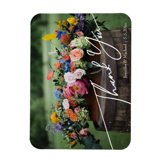 Elegant dank u wit handschrift bruiloft foto magneet (Verticaal)