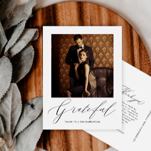 Elegant dankbaar script foto bruiloft dank u briefkaart