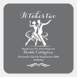 Elegant dansend koppel gezamenlijke verjaardag vie vierkante sticker