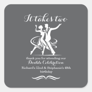 Elegant dansend koppel gezamenlijke verjaardag vie vierkante sticker