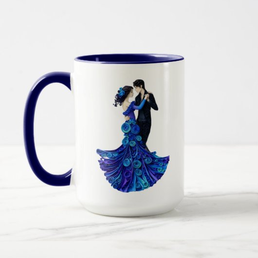 Elegant Dansend Paar Papier Quilling Kunst Mok (Links)