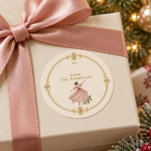 Elegant dansende dame kerstcadeau-etiket ronde sticker
