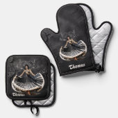 Elegant dansende vrouw ovenwant & pannenlap set (Voorkant / Achterkant)