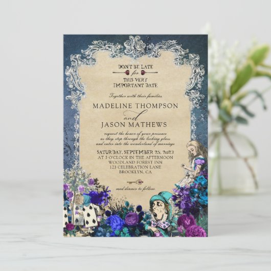 Elegant Dark Alice in Wonderland Weddenschap I Kaart (Staand voorkant)
