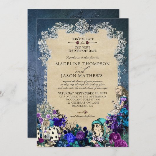 Elegant Dark Alice in Wonderland Weddenschap I Kaart (Voorkant / Achterkant)