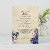 Elegant Dark Alice in Wonderland Wedding Kaart (Staand voorkant)