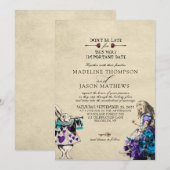 Elegant Dark Alice in Wonderland Wedding Kaart (Voorkant / Achterkant)