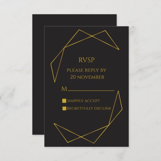 Elegant dark and gold RVSP RSVP Kaartje (Voorkant / Achterkant)
