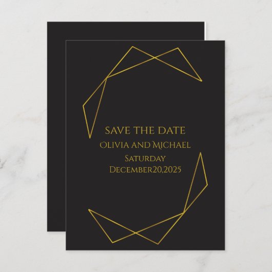 Elegant dark and gold save the date card aankondigingskaart (Voorkant / Achterkant)