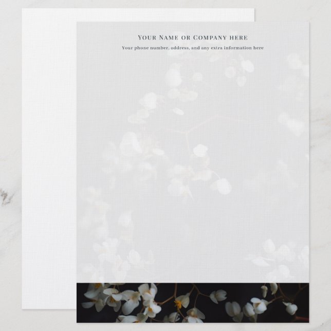 Elegant Dark and white Floral Letterhead Briefhoofd (Voorkant / Achterkant)