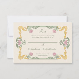 Elegant Dark Art Nouveau RSVP Card Kaartje