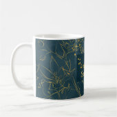 Elegant Dark Blauwgroen Blue & Gold Foil Floral Mo Koffiemok (Links)
