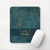 Elegant Dark Blauwgroen Blue & Gold Foil Floral Mo Muismat (Met muis)