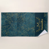 Elegant Dark Blauwgroen Blue & Gold Foil Floral Mo Strandlaken (Voorkant)