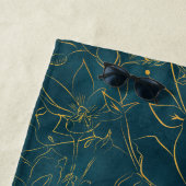 Elegant Dark Blauwgroen Blue & Gold Foil Floral Mo Strandlaken (In situ)