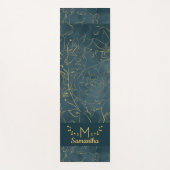 Elegant Dark Blauwgroen Blue & Gold Foil Floral Mo Yogamat (Voorkant)