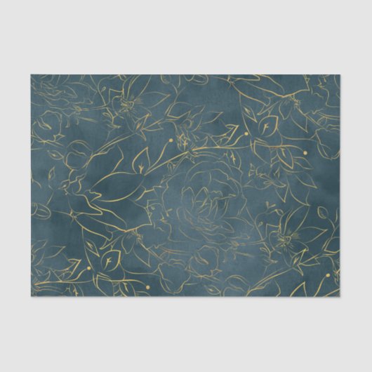 Elegant Dark Blauwgroen Blue Waterverf Gold Foil F Tissuepapier (Voorkant)
