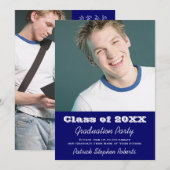 Elegant Dark Blue Afstuderen Invitation Kaart (Voorkant / Achterkant)