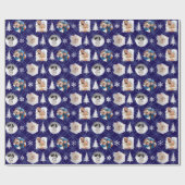 Elegant Dark Blue Custom Photo Gallery Christmas Cadeaupapier (Vlak)