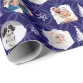 Elegant Dark Blue Custom Photo Gallery Christmas Cadeaupapier (Rol Hoek)