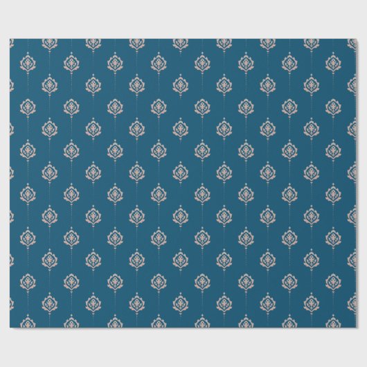 Elegant Dark Blue Damascus Pattern Cadeaupapier (Vlak)