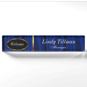 Elegant Dark Blue en Gold   Personaliseren Naambordje