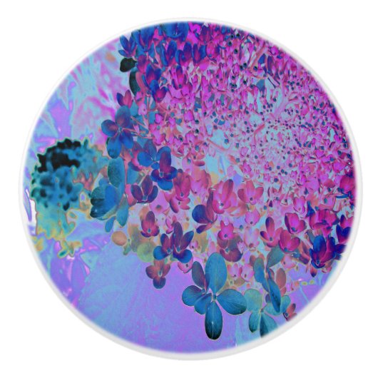 Elegant Dark Blue en Magenta Limelight Hydrangea Keramische Knop (Voorkant)