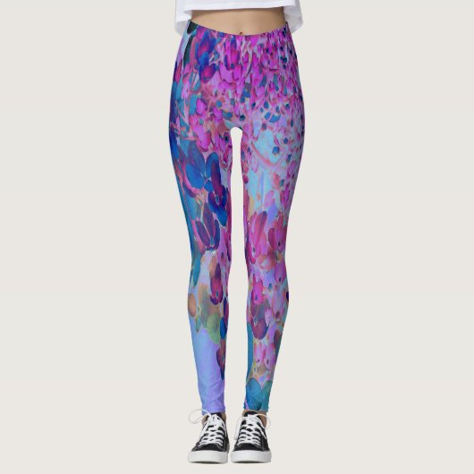 Elegant Dark Blue en Magenta Limelight Hydrangea Leggings (Voorkant)