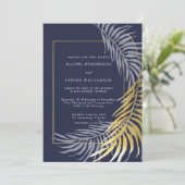Elegant Dark Blue en White Tropical Wedding Kaart (Staand voorkant)