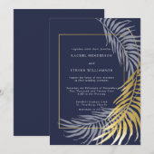 Elegant Dark Blue en White Tropical Wedding Kaart (Voorkant / Achterkant)
