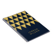 Elegant Dark Blue Faux Gold-driehoekspatroon Notitieboek (Rechterzijde)