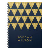 Elegant Dark Blue Faux Gold-driehoekspatroon Notitieboek (Voorkant)