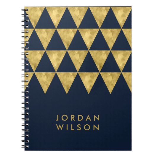 Elegant Dark Blue Faux Gold-driehoekspatroon Notitieboek (Voorkant)