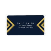 Elegant Dark Blue & Faux Gold Geometric Address Etiket (Voorkant)