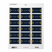 Elegant Dark Blue & Faux Gold Geometric Address Etiket (Full Sheet)