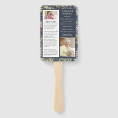 Elegant Dark Blue Floral 3 Photo Funeral Programme Handwaaier (Achterkant)